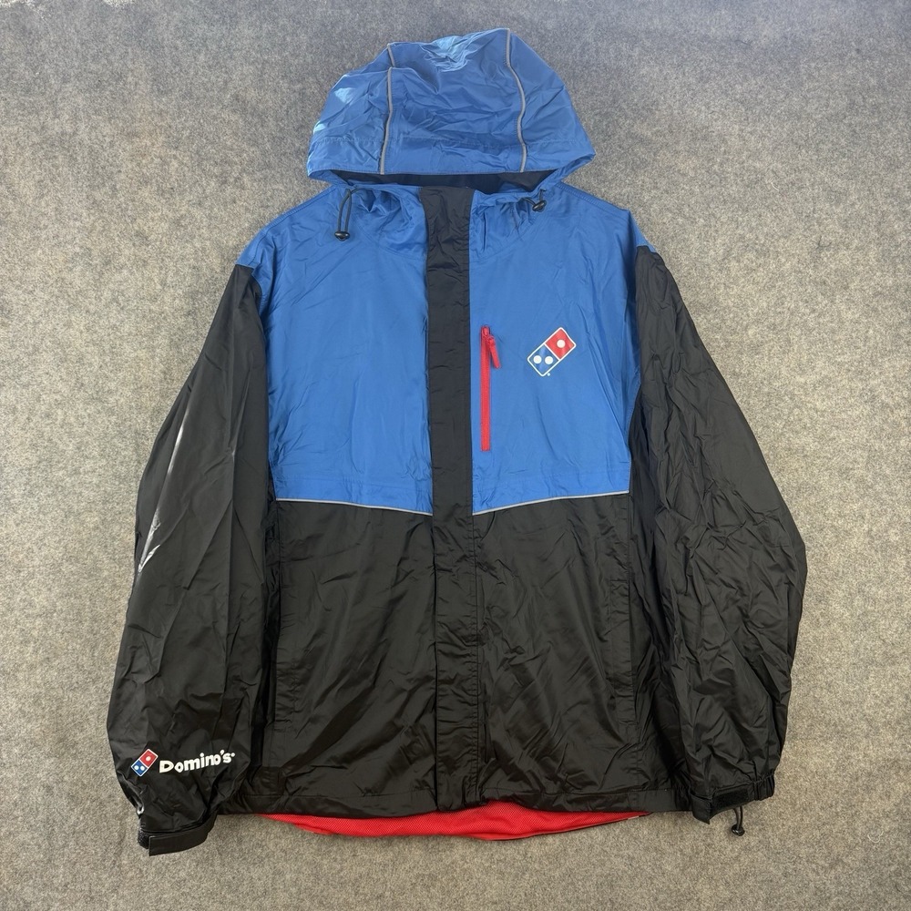 Dominos Pizza Jacket Adult XL Black Full Zip Hooded Work Uniform Windbreaker